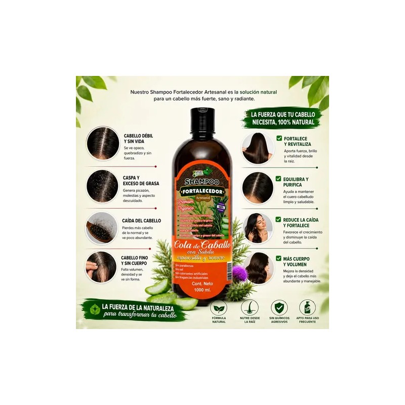 Shampoo Cola Caballo Crece Grosor Anticaída Fuerza