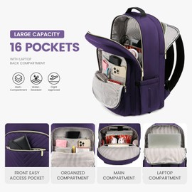 LOVEVOOK Laptop Backpack for Women 15.6 inch,Cute Women Travel Backpack Purse,Professional Laptop Computer Bag,Waterproof Work Business College Teacher Bag Carry on Backpack with USB Port,Royal Purple