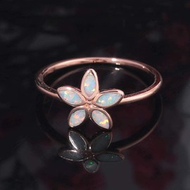 CiNily Flower Opal Ring White Gold Plated Pink Tourmaline Women Jewelry Gemstone Ring Size 6-12 (flower opal ring-pink, 8)