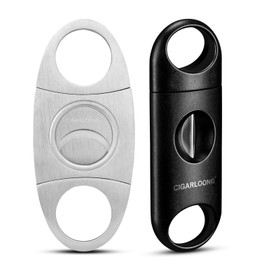 Cigar Cutter 2pcs/Pack, Sharp Blade Cutter for Straight Cut and V Cut Cutter (Silver+Black)