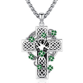Eusense Celtic Cross Necklace for Men Women 925 Sterling Silver Celtic Cross Jewelry Irish Celtic Knot Celtic Cross Pendant Necklace Crucifix Cross Necklace Celtic Jewelry