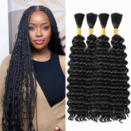 Deep Wave Bulk hair for Braiding Wet and Wavy Micro Braiding Hair No Weft Faux Deep Wave Braiding Hair Extensions for Box Boho Braids 300g with 4 Bundles #1B (20Inch)