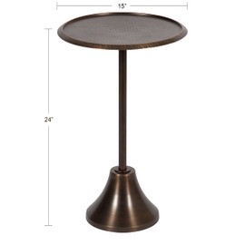 Kate and Laurel Sanzo Modern Pedestal Side Table; 15 x 15 x 24; Bronze; Decorative End Table with Hammered Tabletop for Use as a Bedroom Nightstand or Living Room Accent