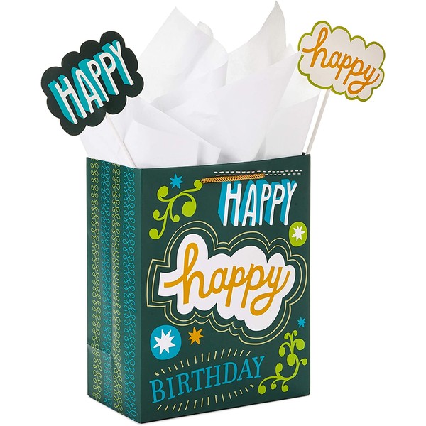 Hallmark Happy Happy Birthday Medium Ready-To-Go Gift Bag, Green
