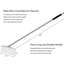 Grilliance Charcoal Grill Ash Rake Hoe for Fireplace Wood Stove Pizza Oven, Stainless Steel BBQ Cleaner Poker Scraper, Elongated Cleaning Tool Accessories for Smoker, Ceramic, Kamado, Vision Grills