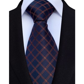 marysgift Navy Tie Men's Classic Checks Blue Jacquard Woven Silk Necktie Formal Business Wedding Plaid Ties (YUK14 Blue Plaid, 82)