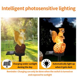 YZYOE Solar Energy Pinecone Squirrel Light, Garden Decoration Resin Cute Animal Ground Lamp,Wireless Dusk to Dawn LED Sconce Lights Waterproof.