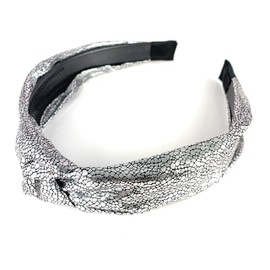 Silver Black shiny Turban Knot Headband lamé fabric covered grip teeth twist