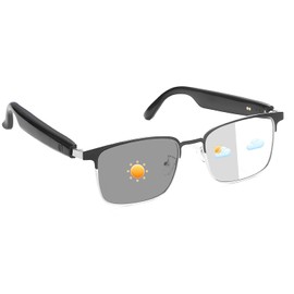 Smart Glasses for Men & Women, Bluetooth Glasses with Speaker, Photochromic Lenses, Open-Ear Audio, Touch Control, Hands-Free Calling, Headphone Glasses for Traveling, Walking, Fishing(Sliver)