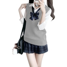 Formemory School Vest, Women's, Students, Uniform, Knit Vest, V-Neck, Knit Sweater, Sleeveless, Sleeveless, Layered, Fluffy, Cotton, Loose, Durable, Thin, Plain, Cute, Stylish, Commute, High School