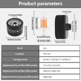 Air Filter & Oil Filter & Fuel Filter Tune Up Kit Compatible with Kawasaki FR651V FR691V FR730V FS481V FS541V FS600V FS651V FS691V FS730V 4-cycle engine (2 sets)