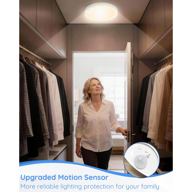 TOOWELL Rechargeable Motion Sensor Ceiling Light: Closet Lights Motion Sensored,