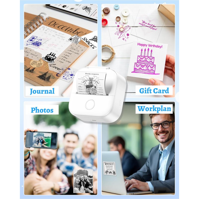 Memoqueen T02 Sticker Printer with 3 Rolls Paper, Portable Thermal