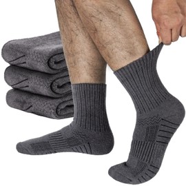 RUNCL Men's Hiking Socks, Merino Wool Cushion Socks, Thermal & Moisture Wicking Crew Socks for Outdoor Sports, Christmas Gifts for Father, Boyfriend (3 Pairs Grey, XL)