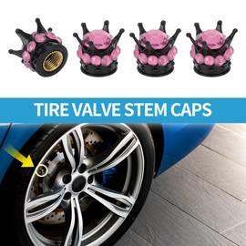 A ABSOPRO Tire Valve Stem Caps 12.8x15.8MM Car Wheel Valve Cap ABS Copper Black Pink Faux Crystal Crown Style for Car Bike Motorcycle Truck Anti Crash Tyre Valve Stem Cover 4 Pcs