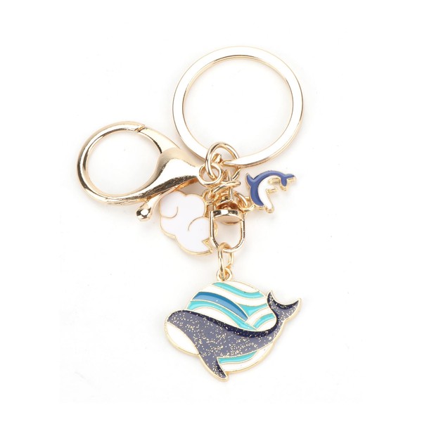 Personalised Keyring with Funny Underwater Design, Beautiful Whale, Clouds and