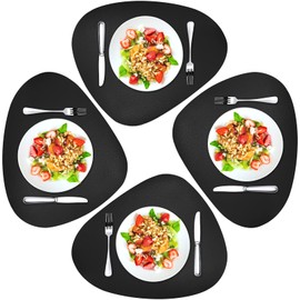 Herda - Juego de 4 manteles individuales de piel para comedor lavables y lavables para mesa redonda cuadrada fácil de limpiar para cocina, patio, interior, exterior, piel negra, paquete de 4