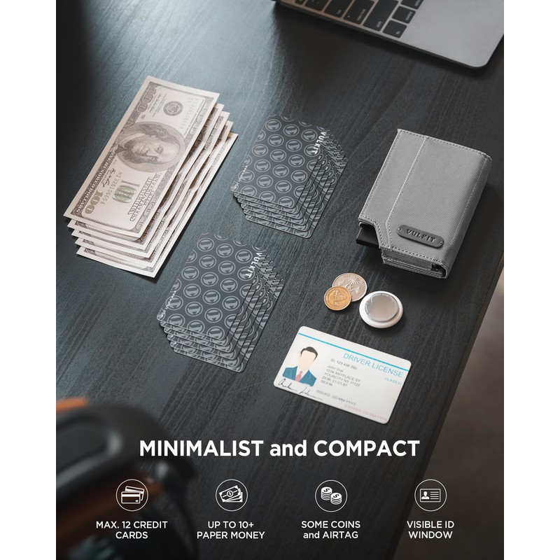 VULKIT Mens Wallet for Max.12 Cards with Pop-Up Credit Card