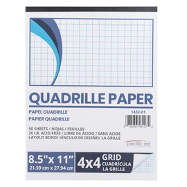 Pacific Arc Quadrille Paper Pad, 50 Sheets 8.5 Inch x 11 Inch, 4 x 4 Grid