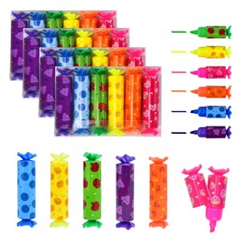 KNGNGK 24 Pieces 6 Colours Mini Highlighter Pen Set Mini Textliner Mini Highlighter Pens Marker Mini Highlighter Pen for Students Party Bags Funny Stationery Cute Candy Shape