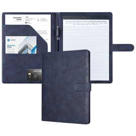 Mymazn Padfolio Portfolio Folder, Faux Leather Interview Resume Folder with Document Organizer & Business Card Holder, Letter-sized Notepad Legal Pad Holder for Men Women (Navy Blue)