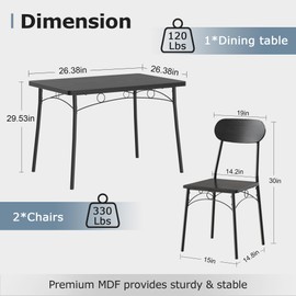 VECELO Dining Table Set for 4, 5-Piece Kitchen Table with 4 Chairs, MDF Board Tabletop with Metal Frame for Small Space, Compact Dinette, Breakfast Nook, Black