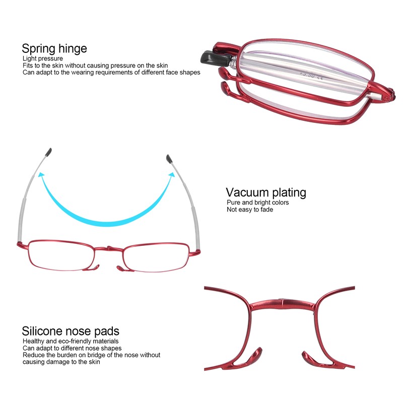 Elderly Foldable Reading Glasses Stainless Steel Blue Light Blocking Presbyopic