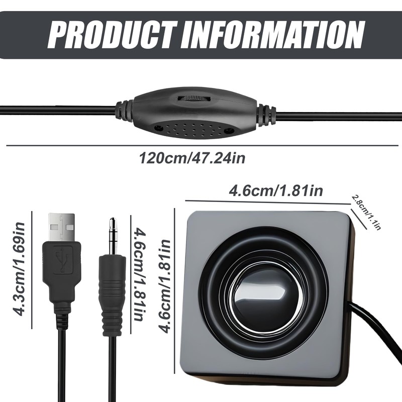 WIYETY Mini Speaker 3.5 mm TRS, 1 Pair USB Speakers,
