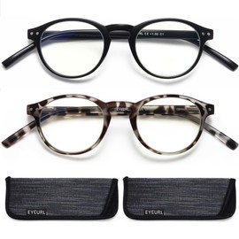 EYEURL 2 Pack Small Reading Glasses for Women Round Frame Men Neck Hanging Blue Light Blocking Glasses With Spring Hinges Round Eyeglasses Anti Glare UV Computer Readers Glasses,1.0
