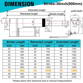 JQDML 36 Inch High Speed 1.34"/sec Linear Actuator 12V 88lbs/400N IP65 Waterproof Linear Motion Actuator with Mounting Brackets
