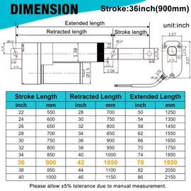 JQDML 36 Inch High Speed 1.34"/sec Linear Actuator 12V 88lbs/400N IP65 Waterproof Linear Motion Actuator with Mounting Brackets