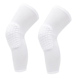 RiToEasysports Rodillera, 2 Piezas Rodillera Unisex Alargada Panal Anticolisión Compresión Rodillera para Baloncesto (Blanco)