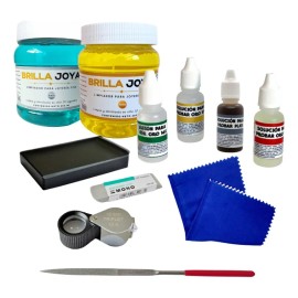 Set De 4 Ácidos Piedra Lima Lupa Goma Limpiador Oro Y Plata