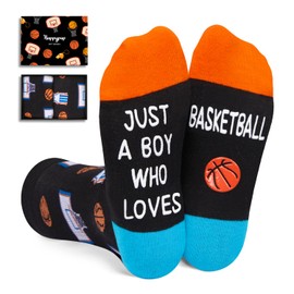 HAPPYPOP 7Th 8Th 9Th Birthday Gift Ideas For Boys - Kids Novelty Socks, Basketball Gifts For Boys Who Love Basketball, Boys Kids Basketball Socks