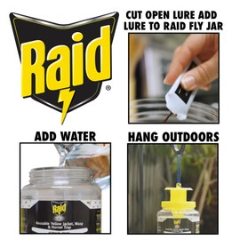 Raid Yellow Jacket, Wasp & Hornet Trap, 1 Count, Reusable, Convenient, Hanging Flying Insect Jar with Food-Based Lure, No-Spray Fly Traps Outdoor Suitable Defense for Yards, Patios & Campsites