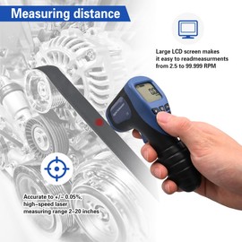 Handheld Digital Laser Tachometer - Non-Contact RPM Meter, Measures 2.5-99,999 RPM, High Precision with LCD Display, Reflective Tape Included, Ideal for Motor Speed and Industrial Use