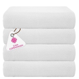 CASA COPENHAGEN Popcorn Textured 4 Pieces Bath Towel Set- White, 550 GSM 4 Bath Towel Rough & Tough Use Cotton Towels Gift Set for Bathroom