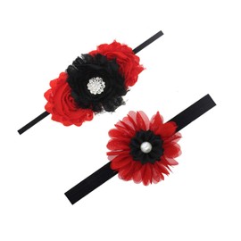 Black Red Flower Headband for Baby Girls Black Flower Red Hair Band Headdress JBC17 (2 Pcs-Set D)