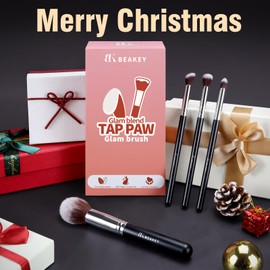 BEAKEY Makeup Brushes Set, Professional Foundation Eyeshadow Concealer Blush Powder Bronzer Applicator, 2 Blender Sponge with Beauty Paper Case,Stocking Stuffers