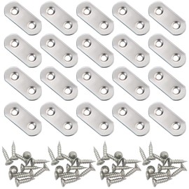 ANPTGHT 20Pcs Flat Mending Plates, 1.58"x0.63" Flat Straight Brace Bracket, 2-Holes 304 Stainless Steel Silver Plates Repair Fixing Bracket for Wood Corner Braces Table,Dresser,Cabinet with Screws