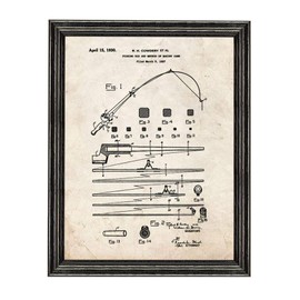 Fishing Rod Patent Art Old Look Print in a Black Wood Frame (11" x 14") M12216