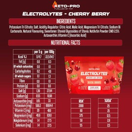 Keto-Pro Keto Electrolytes 80g | Electrolyte Powder Sachets for Extra Convenience | Supporting Your Keto Fasting, Health & Fitness Goals | Cherry Berry Flavour | 16 Pack