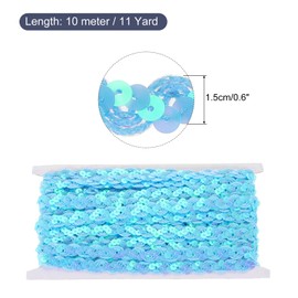 sourcing map 11 Yard Sequins Beaded Lace Trim 0.6 Inch Wave Sequin Braid Trim Strip Paillette Sequins Ribbon Trim for Crafts, Embellishments, DIY Sewing Costume Light Blue