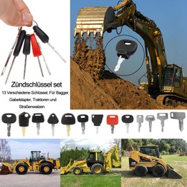 SVUPUE Ignition Key Set, 17 Pieces Construction Machinery Key Set, Ignition Key Set, Construction Machinery, 13 Different Keys and 4 Key Chains, for Excavators, Forklifts, Tractors and Road Rollers