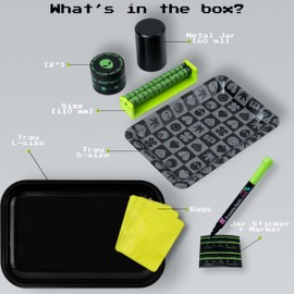 Rolling Tray Set - Large & Small Trays Kit with Storage Accessories - Black and Green Bundle by Gray Oval