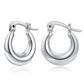 Chunky Small Gold Hoop Earrings for Women 14k White Gold Plated Stainless Steel Thick Hoops Hypoallergenic Minimalist Jewelry Gift 15mm