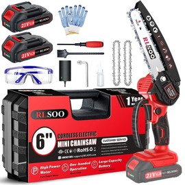 RLSOO 6-Inch Cordless Mini Chainsaw, Portable Handheld Electric Chainsaw for Wood Cutting, Tree Trimming, and Garden Use (Includes 2 Batteries and 3 Chains) - colour: yellow