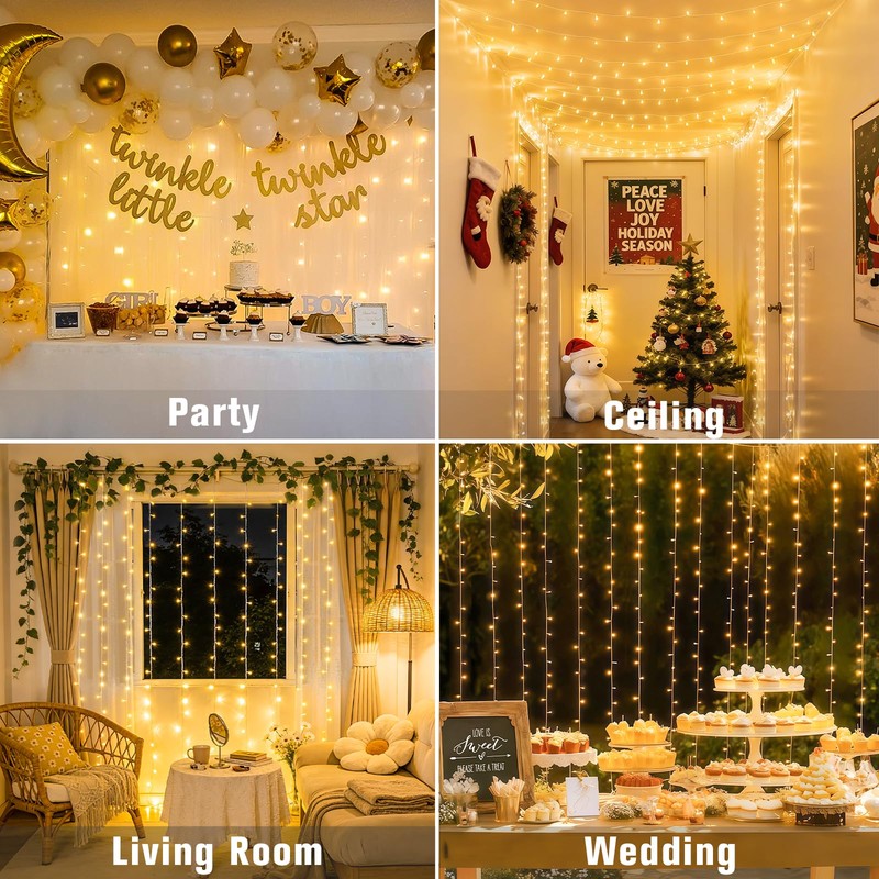 JMEXSUSS 300 LED Remote Control Curtain Lights, Plug in Fairy