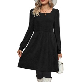 OFEEFAN OFEEFAN Funeral Square Neck Dress for Women Black Elastic Waist Dresses for Women L