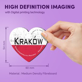 1x Heart MDF Magnet 6cm - Kraków Poland Flag Circle - Fridge Locker Office Whiteboard Toolbox #59433
